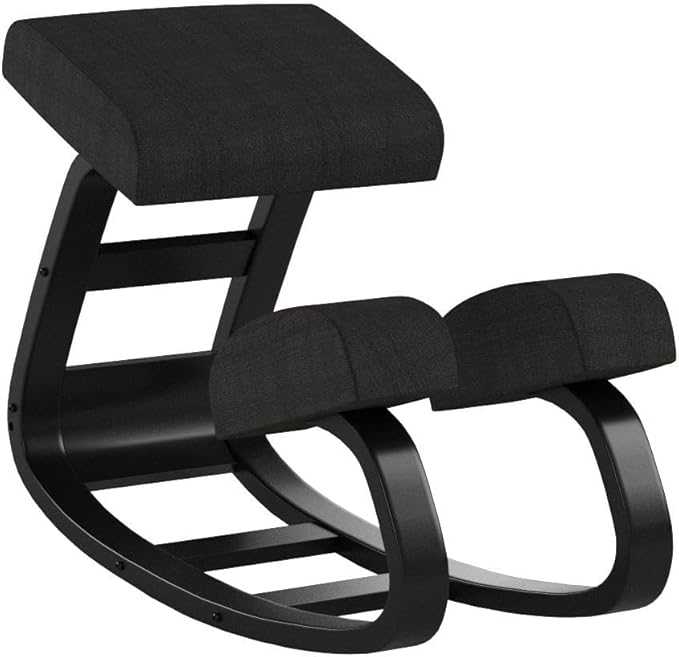 SLEEKFORM Ergonomic Kneeling Chair - Rocking Balancing Wood Knee Stool | Posture Correcting for Bad Backs, Neck Pain & Spine Tension Relief | Orthopedic Balance Seat & Thick Comfortable Knees Cushions