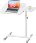 GTRACING Mobile Small Standing Desk, Tiltable Sit Stand Portable Rolling Laptop Desk with Lockable Wheels, Adjustable Height Overbed Bedside Table Computer Workstations, White