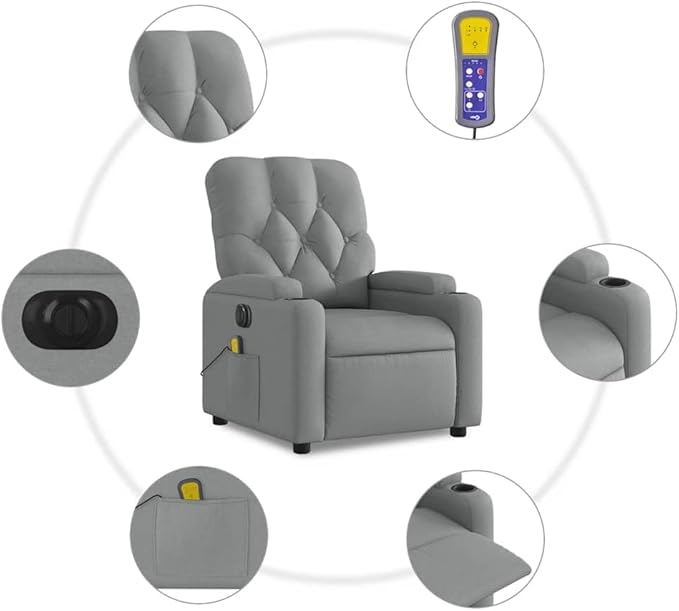 YAFF Electric Massage Recliner Chair with Vibration, Light Gray Fabric, 6-Point Massage, Adjustable Recline & Footrest, Cozy Home Lounge Seating, Perfect for Living Room Relaxation