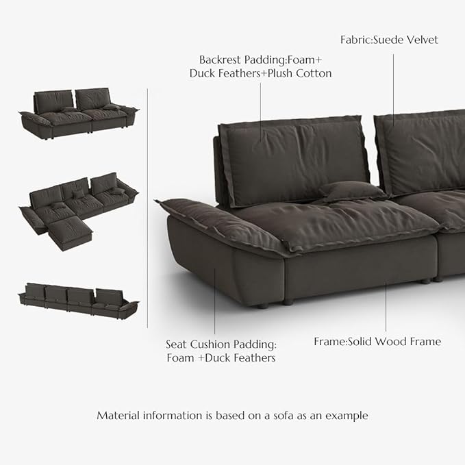 POVISON Oversized Modular Sectional Sailboat Sofa for Living Room with Adjustable Backrest Sectional Couches Large Deep Sofa Set 3 Seats Big with 3 Ottomans Comfy Cloud Couch for House Office