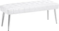 Apicizon 44.5”Ottoman Bench, Modern Faux Leather Bedroom Bench with Square Pull Point Design, Modern Cushion Ottoman Bench for Bedroom, Living Room, Entryway，White
