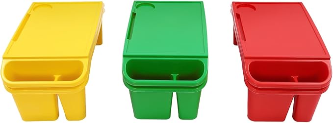 6 Pcs Kids Lap Desk Tray, Plastic Breakfast Lap Desk Trays with Storage Slots, Portable Stackable Lap Tray Tables for Writing Drawing Classroom, 19.69" L x 9.84" W x 7.1" H (Red+Green+Yellow)