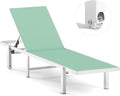 Ciokea Aluminum Chaise Lounge Chair Outdoor with Wheels, Patio Lounge Chair with Adjustable 5-Position Recliner and Full Flat Tanning Chair for Patio, Beach, Pool, Light Green