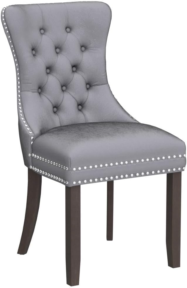 Kiztir Velvet Dining Chairs Set of 4, Upholstered Dining Chairs with Nailhead Trim and Button Back, Luxury Tufted Dining Chair for Living Room, Bedroom, Kitchen (Light Gray)