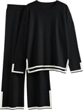 LILLUSORY Women Fall 2 Piece Lounge Set Outfits Sweatsuits Long Sleeve Sweater Tops Wide Leg Pants