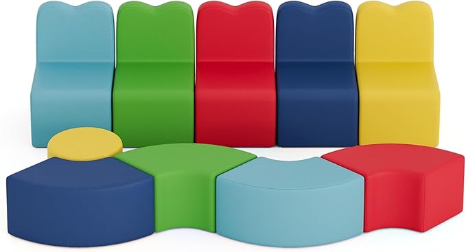 UMOMO MX-01 10 PCS Kids Sofa Set, Daycares Chairs for Toddlers Activities, Colorful Modular Flexible Seating Set for Home Preschool Playroom