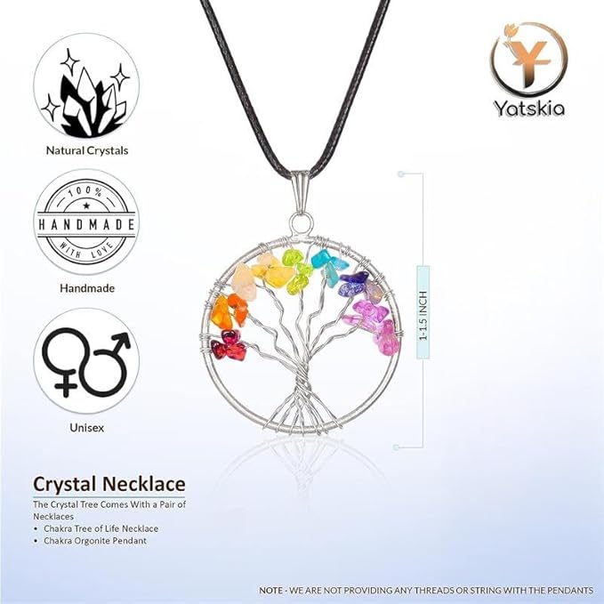 YATSKIA Seven Chakra Crystal Tree, Gemstone Tree of Life, Birthday Gifts for Women, Home Office Decor, Feng Shui Decor, Crystal Gifts