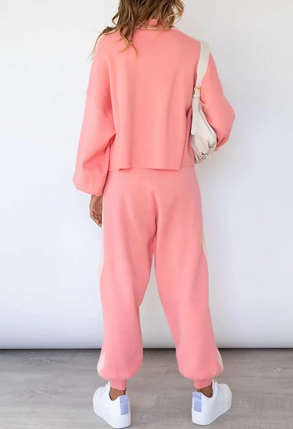 Viottiset Women's 2 Piece Outfits Sweatsuit Casual Knit Pullover Sweater Pajamas Lounge Set