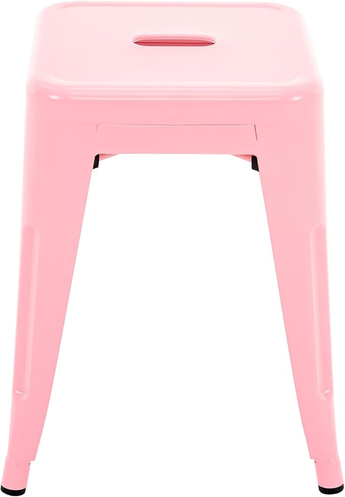 Brage Living 18 Inch Industrial Metal Stools Set of 4, Stackable Classroom Stools, Backless Metal Dining Chairs for Indoor Outdoor, Kitchen Short Stools (Pink)