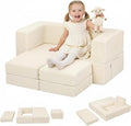 MeMoreCool Modular Kids Couch, Corduroy Play Toddler Couch for Bedroom Playroom Furniture, Convertible Foam Kids Sofa Bed, Fold Out Baby Sofa for Girl Boy, Beige