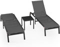 WOAJNQO Aluminum Patio Chaise Lounge Chair Set of 2 with Side Table,5-Position Adjustable Backrest,Foldable Lounge Chair Outdoor,Pool Lounge Chairs for Poolside,Lawn,Deck,Beach (Grey, 2 Pack+Table)