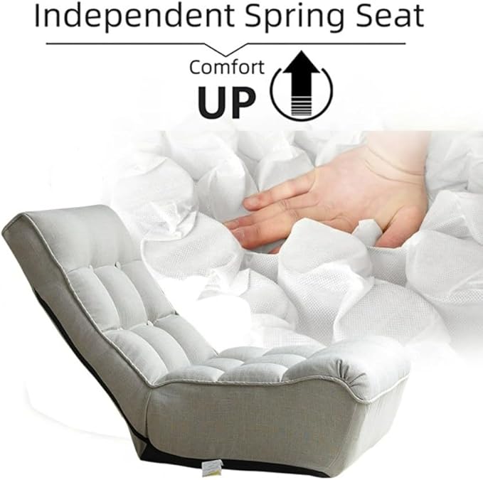 Adjustable Floor Chair with 3-Stage Regulation, Foldable Lazy Sofa Chair with Footrest, Padded Linen Tufted Backrest, Ergonomic Gaming Lounger for Living, Bedroom, Balcony, Grey