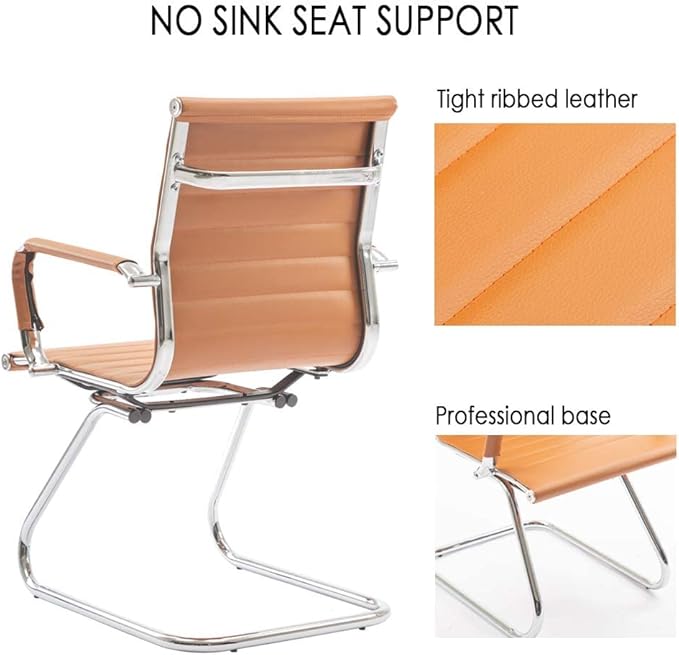 DM Furniture Office Desk Chair No Wheels Set of 6 PU Leather Computer Chairs Mid Back Guest Chairs for School Reception Conference Waiting Room, Terracotta