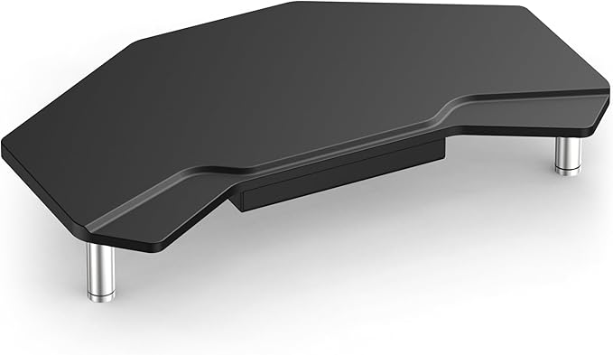 AFOOYO Monitor Stand Riser Black,Plane Wing-Shaped Sturdy Computer Stand Ergonomic Desk Organizer Riser Wood Monitor Stand with Drawer for Laptop, Computer,16.5 Inch