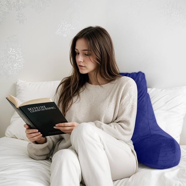 OAISZ Reading Pillow for Sitting in Bed Adult, Reading Pillow with Shredded Memory Foam, Bed Pillow with Washable Cover, Back Pillow Sitting Up with Extend Arms, Navy, X-Large