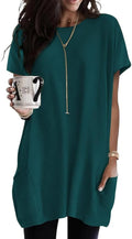 Poetsky Summer Womens Tunic Tops for Leggings with Pockets Short Sleeve Casual Long T Shirts S-3XL