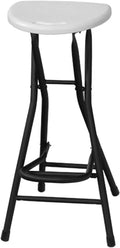28 Inch Folding Stool with Handle and Pedal,Folding Bar Stool,White Seat Board Folding Chair with Non-Slip Feet,Indoor and Outdoor Foldable Stool for Adults,1 Pcs