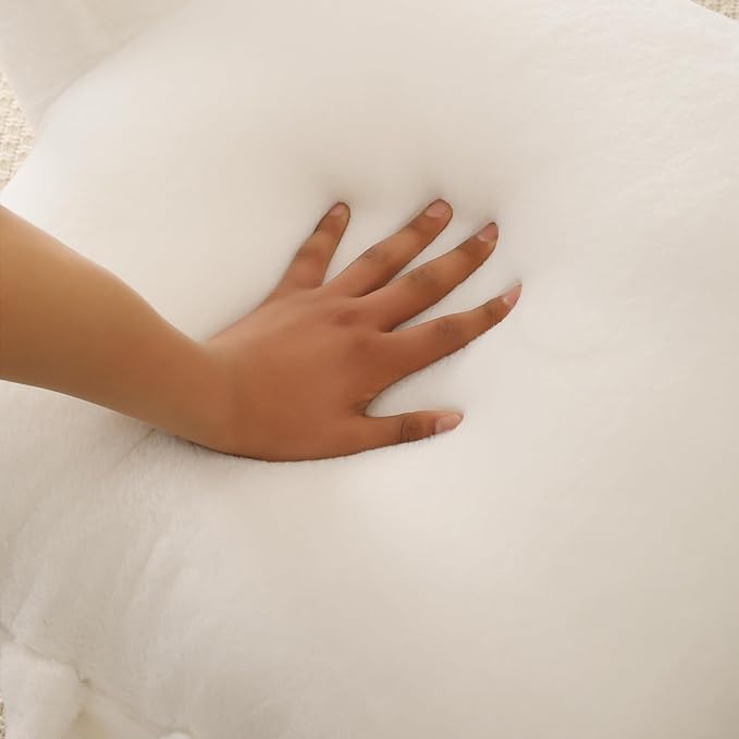 PAJEO Reading Pillow for Sitting in Bed, Large Backrest Reading Pillow with Arm Rest,Back-Rest Support Cushion for Sit Up on Couch, Sofa, and Floor, Dorm Essentials (White Faux Fur, Standard(17"))