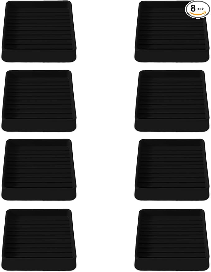2.5x2.5 Square Rubber Furniture Caster Cups, Anti-Sliding Furniture Pads Bed Stopper Floor Protectors with Grip - Protect Any Flooring