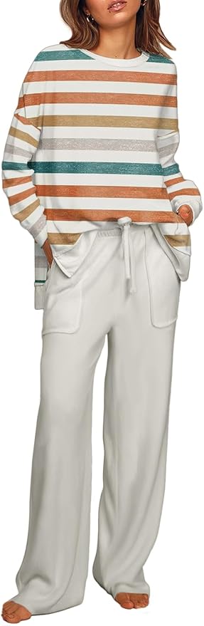 ETCYY NEW Lounge Sets for Women 2 Piece Outfits with Side Split Sweatshirt Tops and Wide Leg Sweatpants