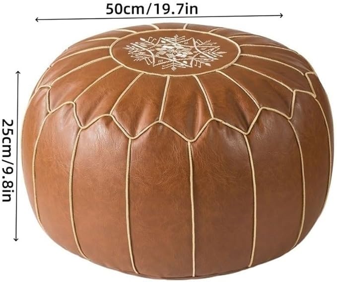 Vintage Leather Pouf Ottoman Round Meditation Cushion Floor Pouf Footrest Retro Fashion Style Floor Cushion for Living Room Solid Construction(Brown)