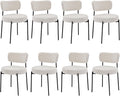 Stabrech White Boucle Dining Chairs Set of 8, Upholstered Dinner Chair with Metal Frame, Dining Room Chairs with Padded Seat, Round Modern Seating for Living Room