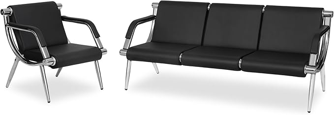 Kinfant Waiting Room Chair- Office Reception Furniture with Armrest and PU Leather Cushion, Office Guest Chair for Waiting Room Airport Hospital Bank Lobby, Black(1 Seat+3 Seat)
