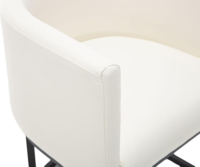 VESCASA Faux Leather Upholstered Dining Chair with Barrel Back, Modern Padded Restaurant Chair with Black Metal Frame for Kitchen, Dining Room, 1 Piece, White