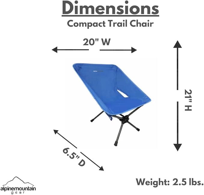 Alpine Mountain Gear Compact Trail Chair for - Portable Chair for Camping/Hiking/Backpacking by Caddis Sports