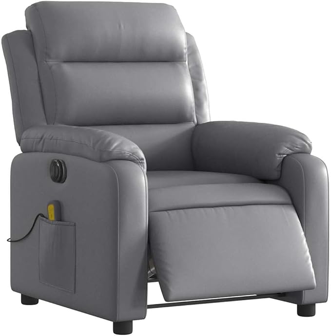 YAFF Electric Massage Recliner Chair in Grey Faux Leather, USB-Powered, Memory Foam Cushion, for Indoor Use, Relaxation in Living Room, Comfortable Seating for One