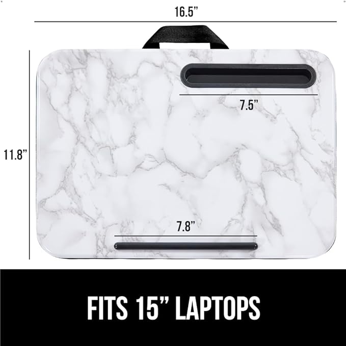 GORILLA GRIP Laptop Lap Desk with Phone Holder, Pillow Cushion Desks Fit Laptops up to 15.6", Gifts for Home, Portable Travel Workstation, Tray Ledge Keep Computers in Place, Marble Pattern
