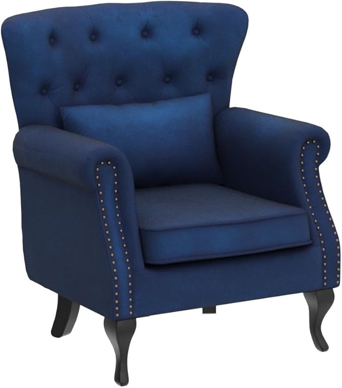 LZAREAL Accent Reading Arm Chairs Set of 2 for Living Room Bedroom, Midcentury Modern Comfy Corner Sofa Chair, Wingback Waiting Room Club Chair with Button Tufted Back &Lumbar Pillow, Velvet Blue