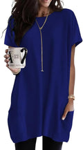 Poetsky Summer Womens Tunic Tops for Leggings with Pockets Short Sleeve Casual Long T Shirts S-3XL