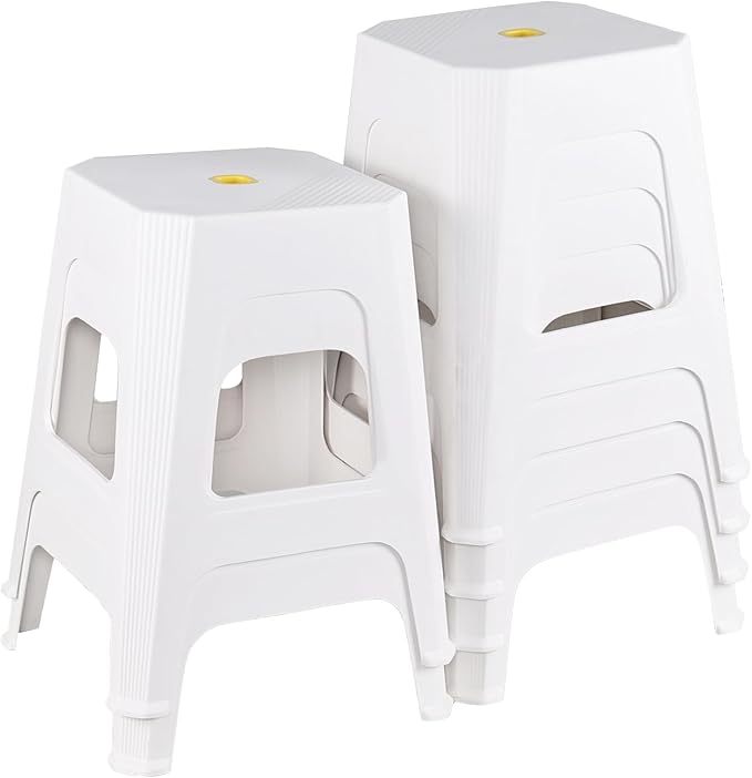 Farmoon 18.7-Inch High Plastic Stools with Footrest, White Backless Sitting Stools, 6 Pack