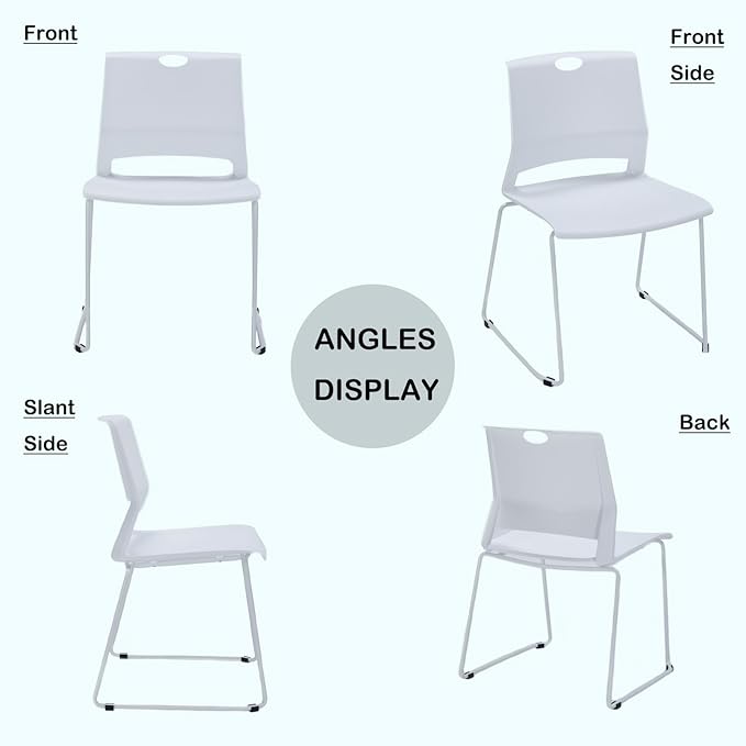 White Stacking Chairs Set of 4, Modern Stackable Office Chairs with Wide Plastic Seat & Metal Sled Base for Waiting Room Break Room Conference Church Banquet Lobby