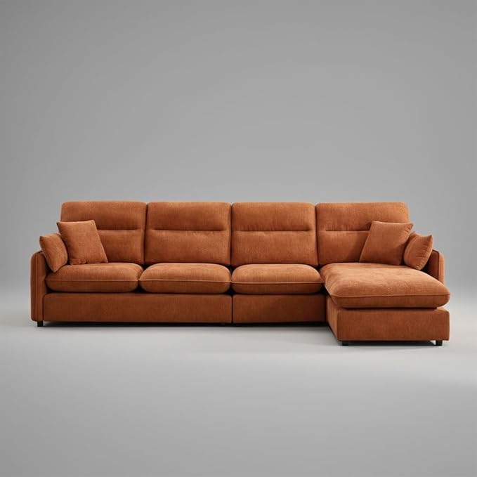 125" L-Shaped Sectional Sofa with Soft Cushion, Cloud-Style Deep Seat Couch for Living Room, for Apartment & Family Room - Modern Oversized, Orange - EDENLAND Signature