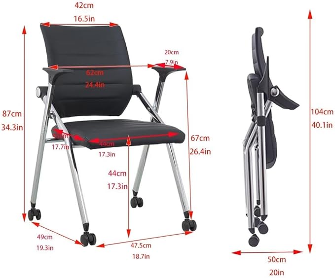 Student Chairs with Wheels,Comfy Chairs for Classroom Middle School,Padded Folding Office Chair with Wheels,School Conference Chair,Black(2 Pcs)