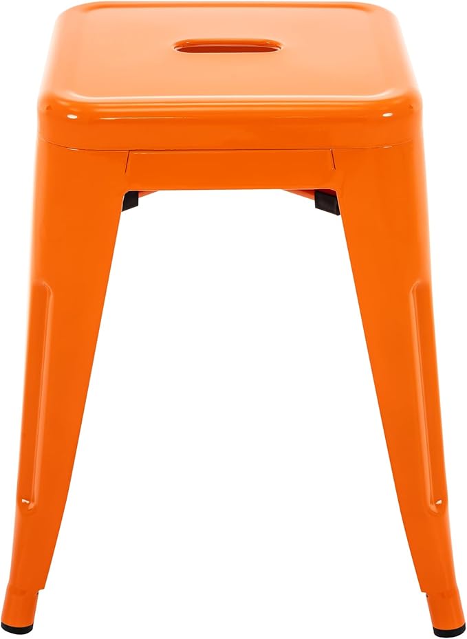 Brage Living 18 Inch Industrial Metal Stools Set of 4, Stackable Classroom Stools, Backless Metal Dining Chairs for Indoor Outdoor, Kitchen Short (Orange)