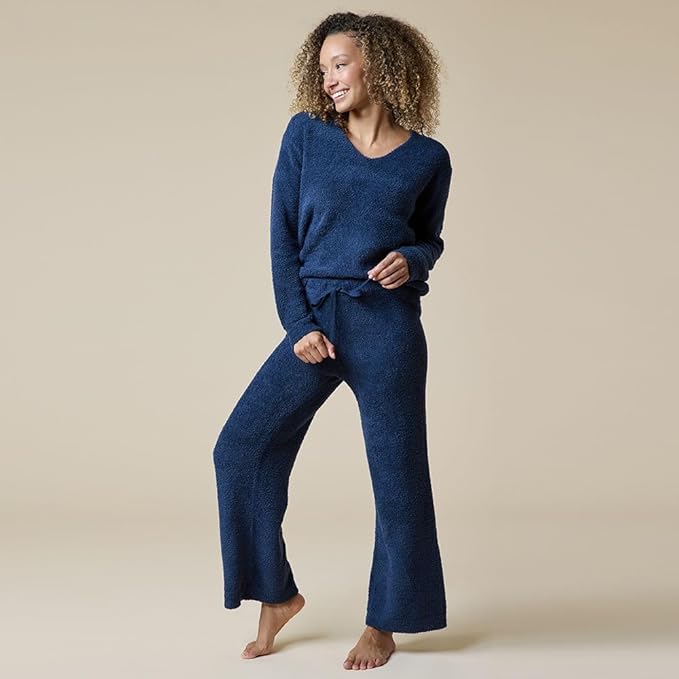 Softies Marshmallow V Neck Lounge Set for Women Ultra Soft 2 Piece Loungewear with Relaxed Top and Straight Leg Pants
