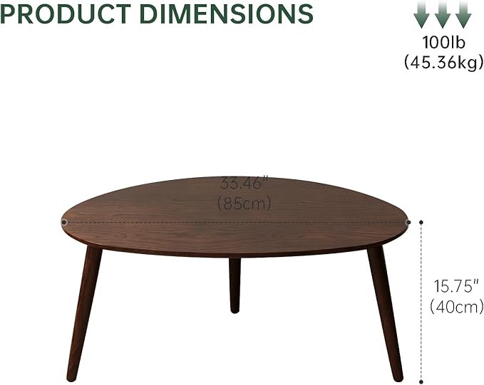 Vadisun Small Oval Coffee Table, 33.5" Mid Century Modern Coffee Table for Living Room, 100% Solid Oak Wood Side Table, Minimalist Display Center Table (Walnut Color, 33.46''Wx22.83''Dx15.74''H)