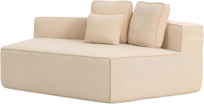 EPOFIT 1-Seater Teddy Fleece Modular Sofa Chair, Low-Profile Floor Seat with Wide Cushion and All-Foam Support, Right-Facing Design, Compressed Packaging – Beige