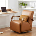 Swivel Accent Chair with Soild Wood Armrest, Modern Lounge Conversation Chair with Pillow, 360-Degree Rotation for Living Room, Office (PU Leather, Brown)