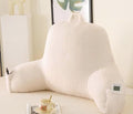 PAJEO Reading Pillow for Sitting in Bed, Large Backrest Reading Pillow with Arm Rest,Back-Rest Support Cushion for Sit Up on Couch, Sofa, and Floor, Dorm Essentials (White Faux Fur, Large(19"))