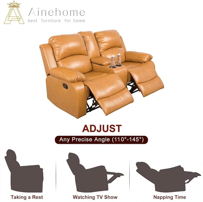 AYCP Bonded Leather Living Room Furniture Set Reclining Sofa Set Loveseat Furniture Sets in Living Room Sofa Recliners (Loveseat, Ginger)