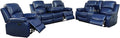 AYCP Bonded Leather 3-Piece Sofa Set, Blue, Manual Recline, Loveseat, Storage, Coffee Table, Artificial Leather, Living Room