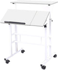 DlandHome Adjustable Rolling Sit-Stand Desk, Mobile Computer Desk Stand Up Workstation, White