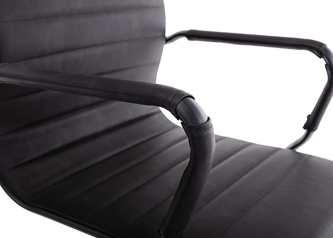 DM Furniture Office Reception Chairs No Wheels Leather Conference Chairs Back Support Guest Chair, Set of 2 (Vintage Charcoal)