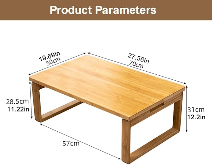 Portable Rectangle Foldable Coffee Table Japanese Tea Table, Bamboo Low Table for Sitting on The Floor, Dining Table, Tatami Table for Living Room Bedroom Meditation (Size:27.6*19.7*12.2in)