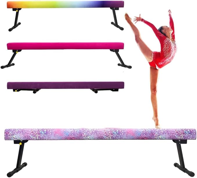 YANGG 6FT/8FT Gymnastic Balance Beam,Adjustable High and Low Level Floor Beam - Highly Stable - Gym Practice Training Equipment for Kids Children Girls Home