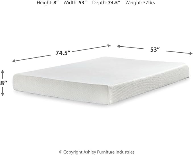 Signature Design by Ashley Full Size 8 Inch Medium Firm Charcoal Gel & Green Tea Infused Memory Foam Mattress for Pressure Relief, Fiberglass Free, Mattress In A Box
